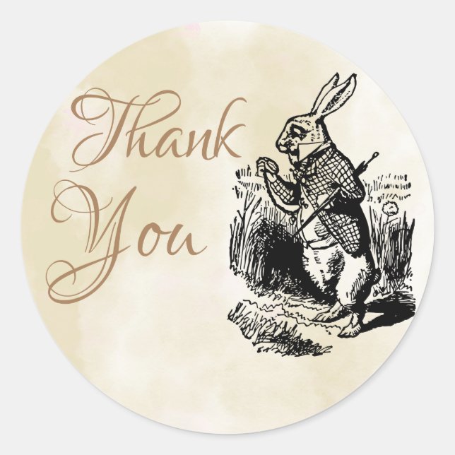 White Rabbit Alice in Wonderland Thank You Favours Classic Round Sticker (Front)