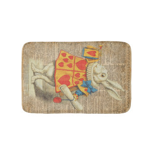 White Rabbit Alice in Wonderland Vintage Artwork Bath Mat