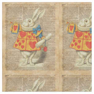 White Rabbit Alice in Wonderland Vintage Artwork Fabric