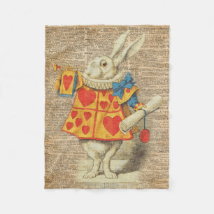 White Rabbit Alice in Wonderland Vintage Artwork Fleece Blanket