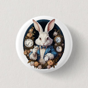 White Rabbit Alice in Wonderland Watches and roses 1 Inch Round Button