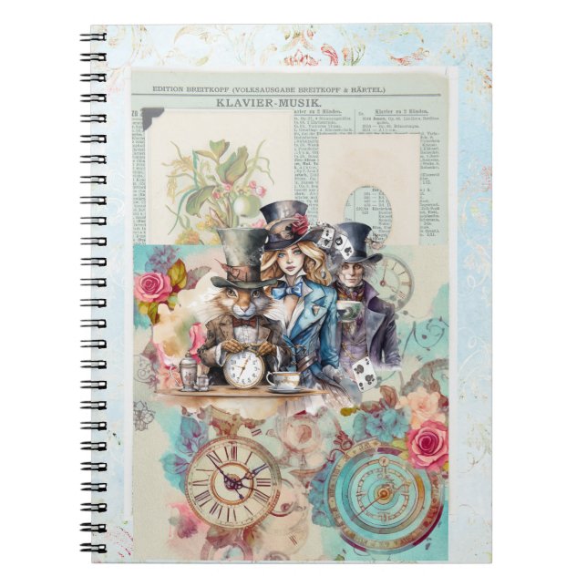 White Rabbit, Alice & Mad Hatter in Top Hats Notebook (Front)