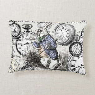 White Rabbit Alice Wonderland Clocks Art Decorative Pillow