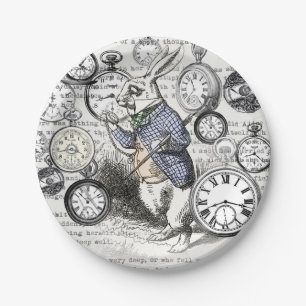 White Rabbit Alice Wonderland Clocks Art Paper Plate