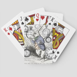 White Rabbit Alice Wonderland Clocks Art Playing Cards