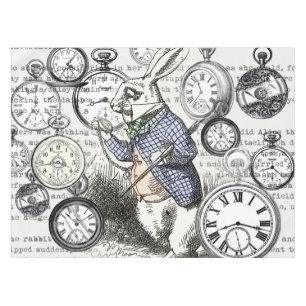 White Rabbit Alice Wonderland Clocks Art Tablecloth