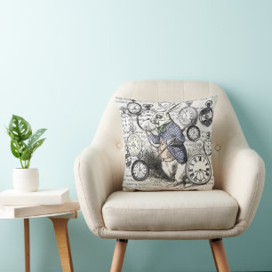 White Rabbit Alice Wonderland Clocks Art Throw Pillow