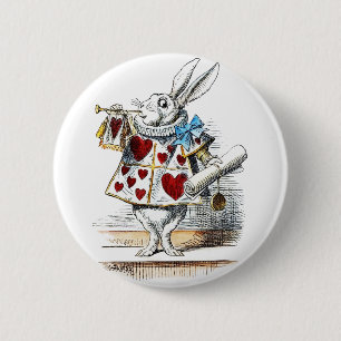 White Rabbit Alice Wonderland Hearts 2 Inch Round Button