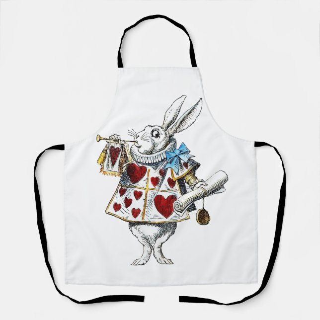 White Rabbit Alice Wonderland Hearts Apron (Front)