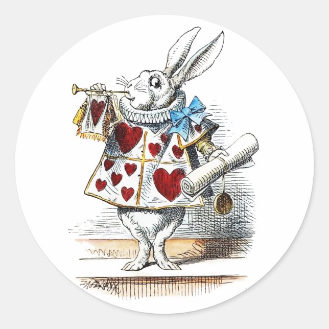 White Rabbit Alice Wonderland Hearts Classic Round Sticker (Front)