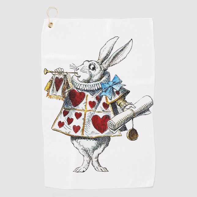 White Rabbit Alice Wonderland Hearts Golf Towel (Front)