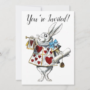 White Rabbit Alice Wonderland Hearts Invitation