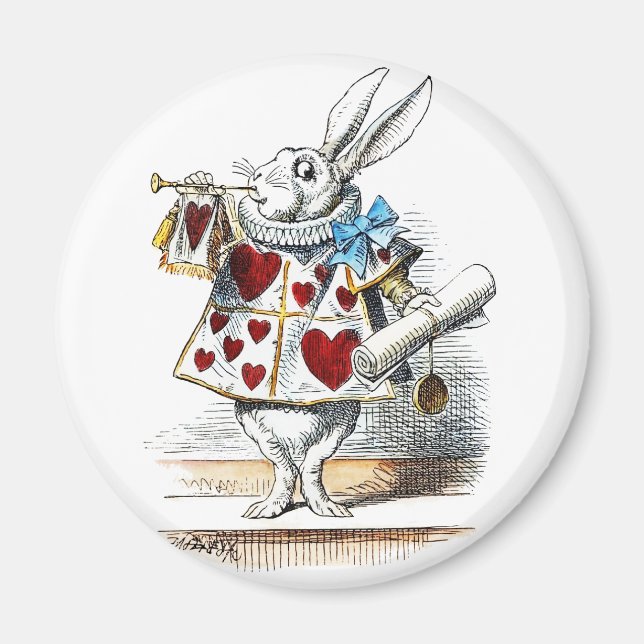 White Rabbit Alice Wonderland Hearts Magnet (Front)