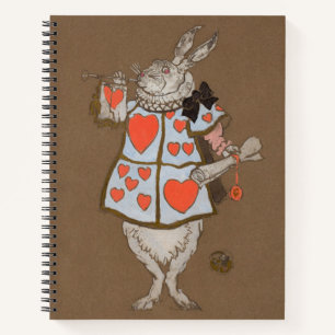 White Rabbit Alice Wonderland Hearts Notebook
