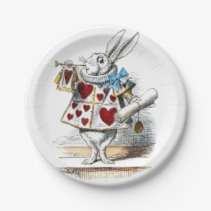 White Rabbit Alice Wonderland Hearts Paper Plate