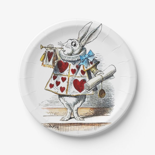 White Rabbit Alice Wonderland Hearts Paper Plate (Front)