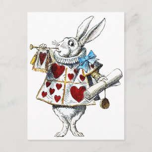 White Rabbit Alice Wonderland Hearts Postcard