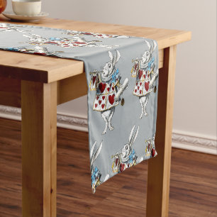 White Rabbit Alice Wonderland Hearts Short Table Runner