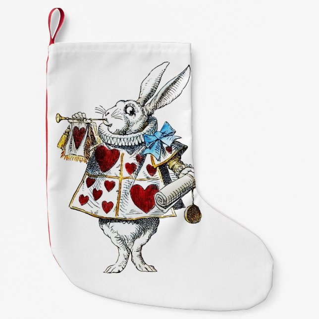 White Rabbit Alice Wonderland Hearts Small Christmas Stocking (Front)