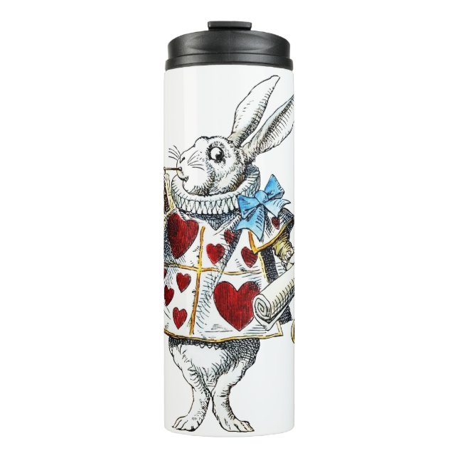 White Rabbit Alice Wonderland Hearts Thermal Tumbler (Front)