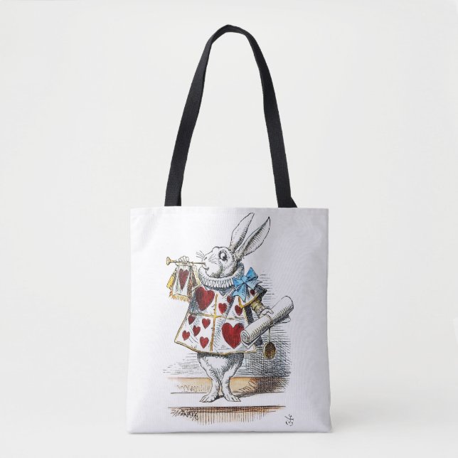 White Rabbit Alice Wonderland Hearts Tote Bag (Front)