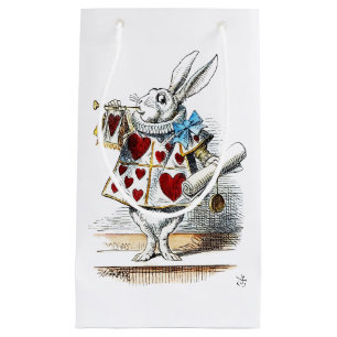 White Rabbit Alice Wonderland Hearts Tote Small Gift Bag