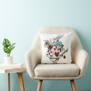 White Rabbit Alice Wonderland Hearts Tote Throw Pillow