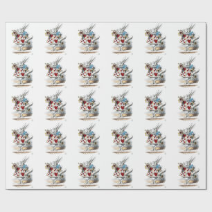 White Rabbit Alice Wonderland Hearts Wrapping Paper