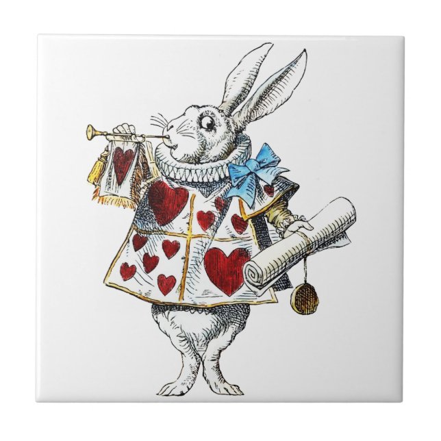 White Rabbit Alice Wonderland Rabbit of Hearts Tile (Front)