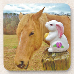 White rabbit and blonde yellow horse coaster