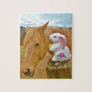 White rabbit and blonde yellow horse jigsaw puzzle