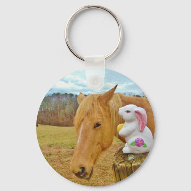 White rabbit and blonde yellow horse keychain (Front)