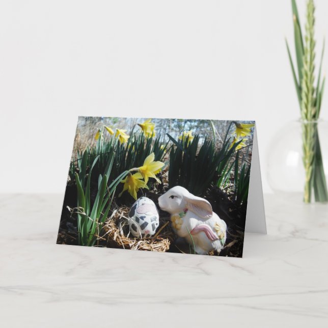 White rabbit and cow egg holiday card (Front)