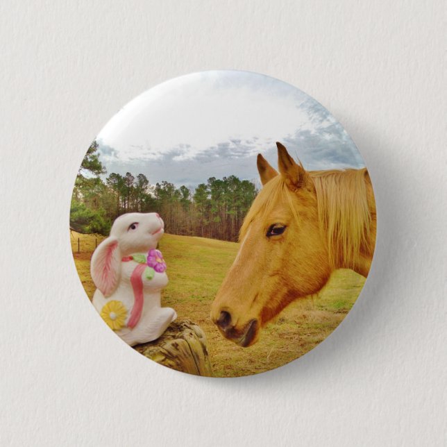 White Rabbit and Yellow Horse 2 Inch Round Button (Front)
