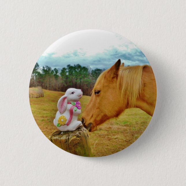 White Rabbit and Yellow Horse 2 Inch Round Button (Front)
