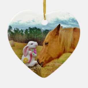White Rabbit and Yellow Horse Ceramic Ornament