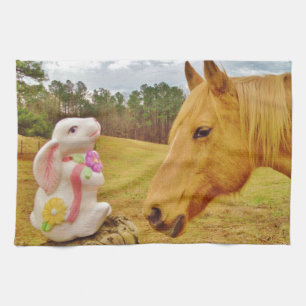 White Rabbit and Yellow Horse Kitchen Towel