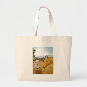 White Rabbit and Yellow Horse Large Tote Bag