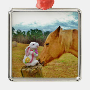 White Rabbit and Yellow Horse Metal Ornament