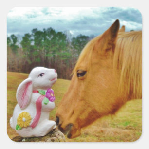 White Rabbit and Yellow Horse Square Sticker