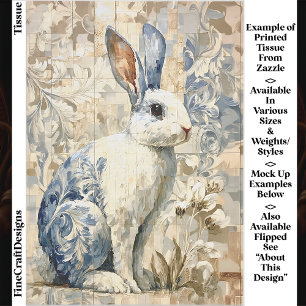 White Rabbit, Blue Floral Pattern EC4R Decoupage Tissue Paper
