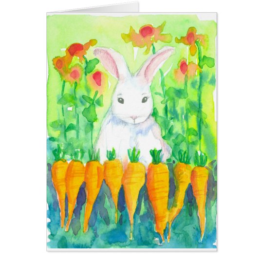 White Rabbit Carrots Happy Easter Card
