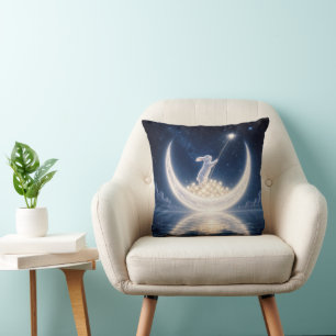 White Rabbit Collecting Stars Throw Pillow