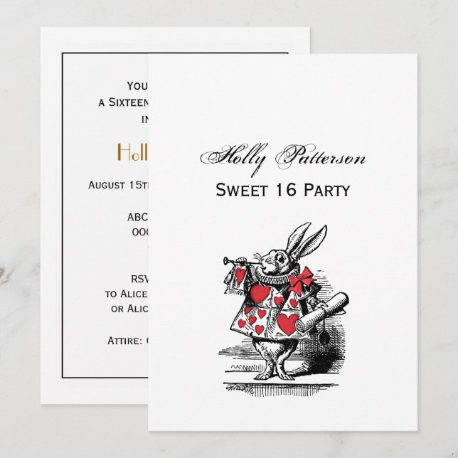 White Rabbit Court Trumpeter Alice in Wonderland Invitation (Front/Back)