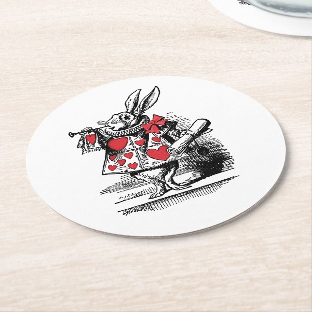 White Rabbit Court Trumpeter Alice in Wonderland Round Paper Coaster (Angled)