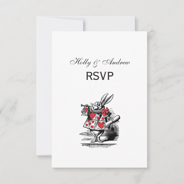 White Rabbit Court Trumpeter Alice in Wonderland RSVP Card (Front)