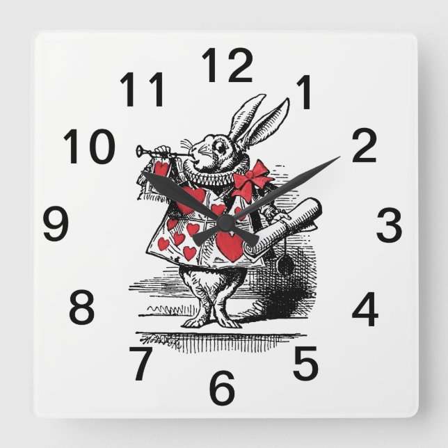 White Rabbit Court Trumpeter Alice in Wonderland Square Wall Clock (Front)