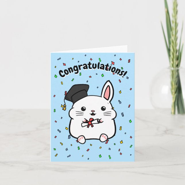 White Rabbit Graduation Card, Graduation Rabbit Card (Front)