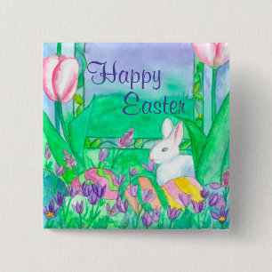 White Rabbit Happy Easter 2 Inch Square Button
