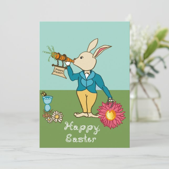 White Rabbit Happy Easter Fabric Font Card  (Standing Front)